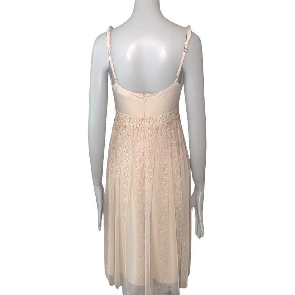 BCBGMAXAZRIA Sequin Embellished Nude Blush Sleeveless Midi Dress - Picture 8 of 16